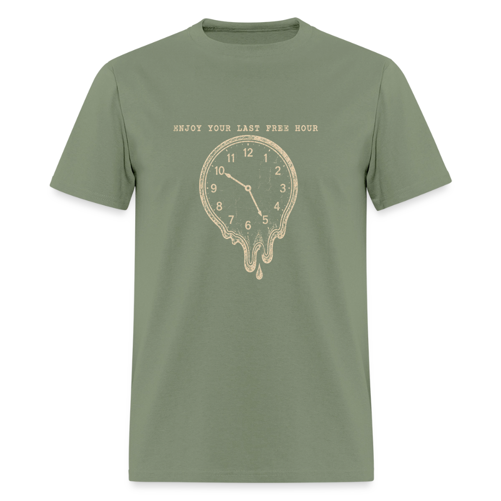 Enjoy Your Last Free Hour Melting Clock - military green