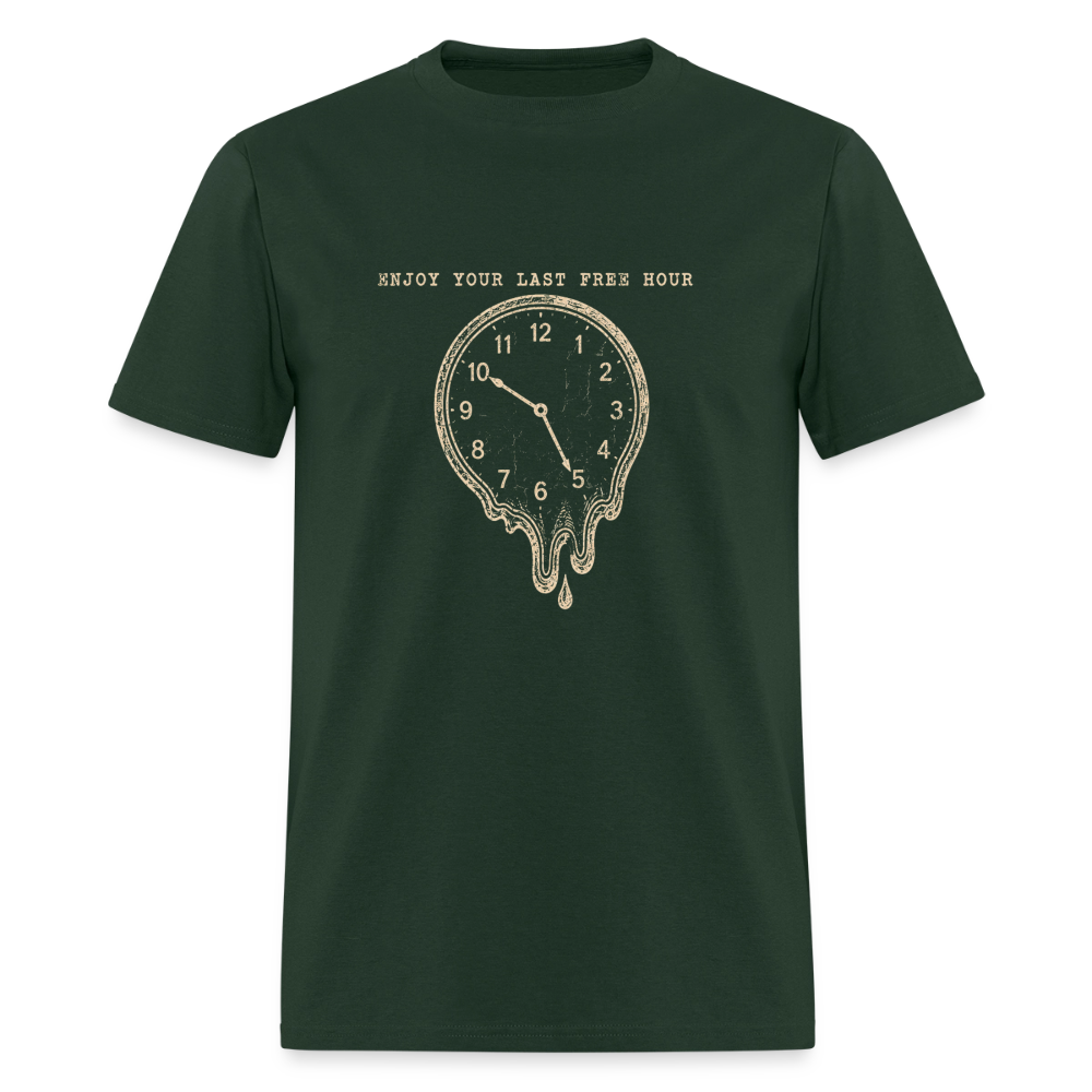 Enjoy Your Last Free Hour Melting Clock - forest green