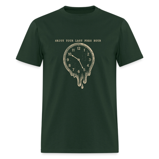Enjoy Your Last Free Hour Melting Clock - forest green