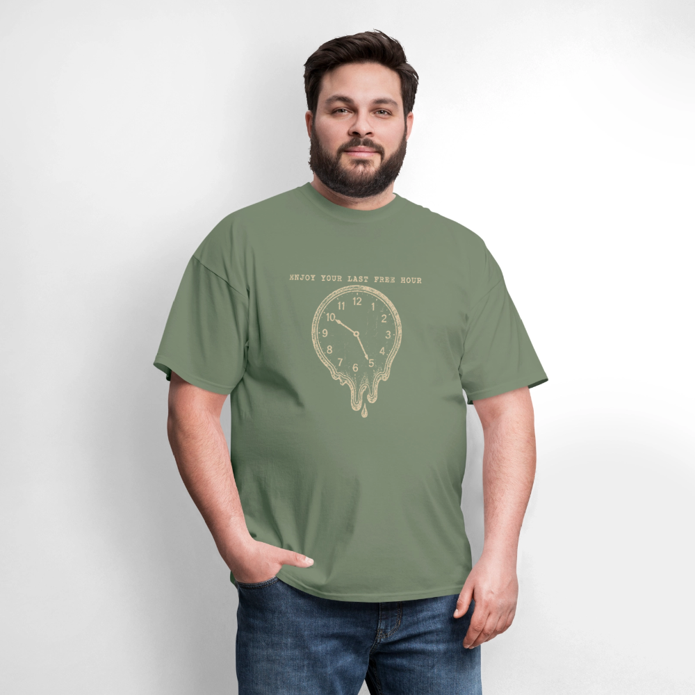 Enjoy Your Last Free Hour Melting Clock - military green