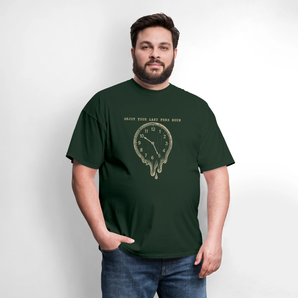 Enjoy Your Last Free Hour Melting Clock - forest green
